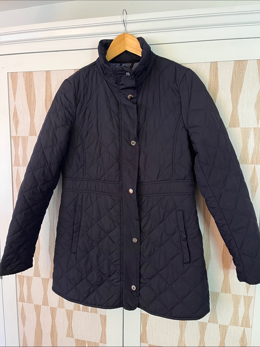 Liz Claiborne Black Quilted Full Zip + Snap-Front “Field” Jacket